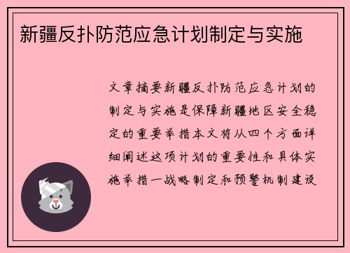 新疆反扑防范应急计划制定与实施